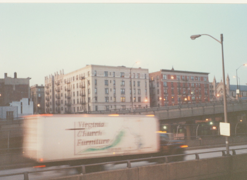 Virginia Church Furniture truck passing 9 Cabrini, Washington Heights