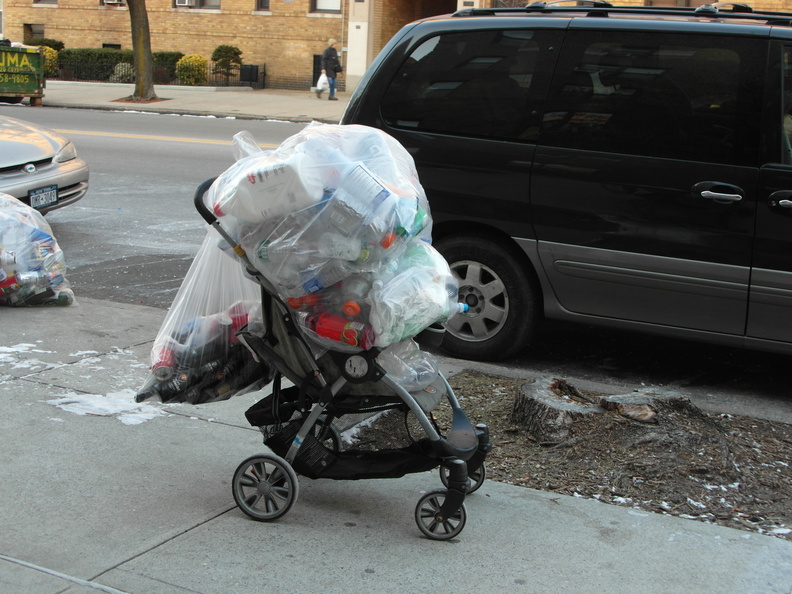 Baby carriage? Recycling bin.