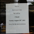 Due to Hurricane Irene