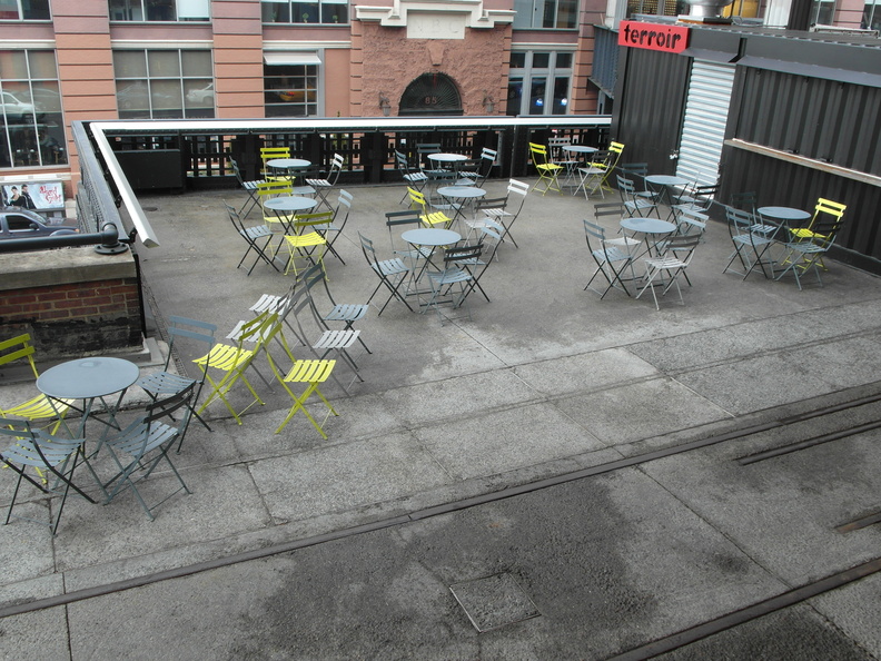 Empty tables at The High Line, Chelsea, NYC