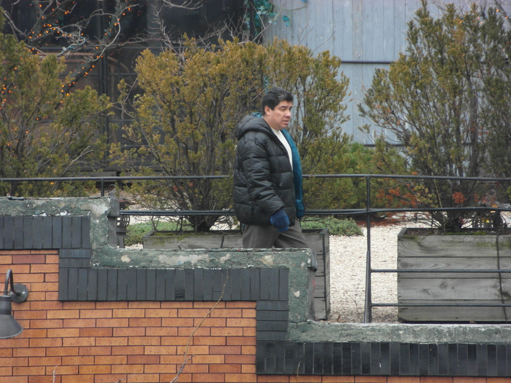 Man walking on a roof across The High Line, Chelsea, NYC