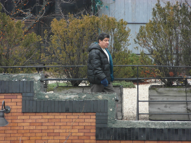 Man walking on a roof across The High Line, Chelsea, NYC