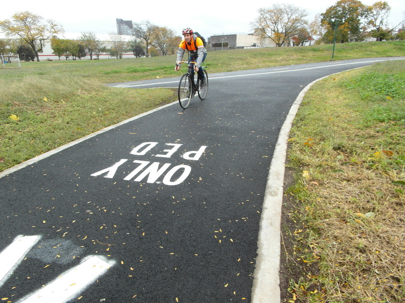 Bicyclists Get Right To Work Ignoring &quot;PED ONLY&quot; Signage at the new Rainey Park Bike Lane/Velodrome