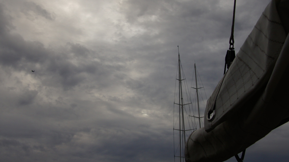 Clouds and light rain accompanied the early part of our sail