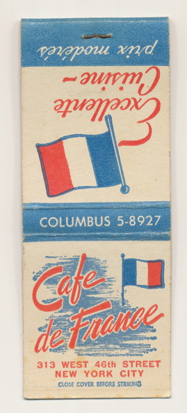 COlumbus 5-8927, Cafe de France, 313 West 46th Street, NYC