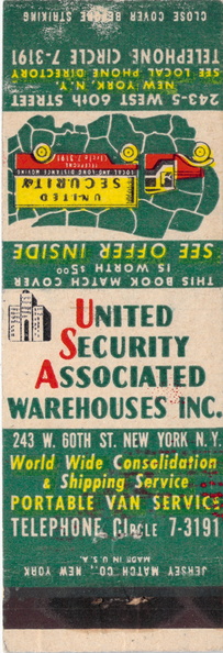 CIrcle 7-3191. United Security Associated Warehouses Inc. 243 W. 60th St., New York NY