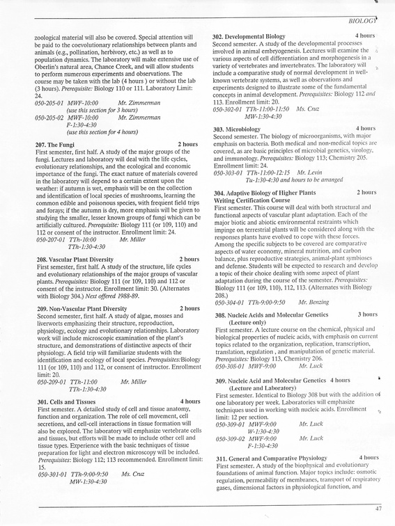 Oberlin College Course Catalog 1987 050