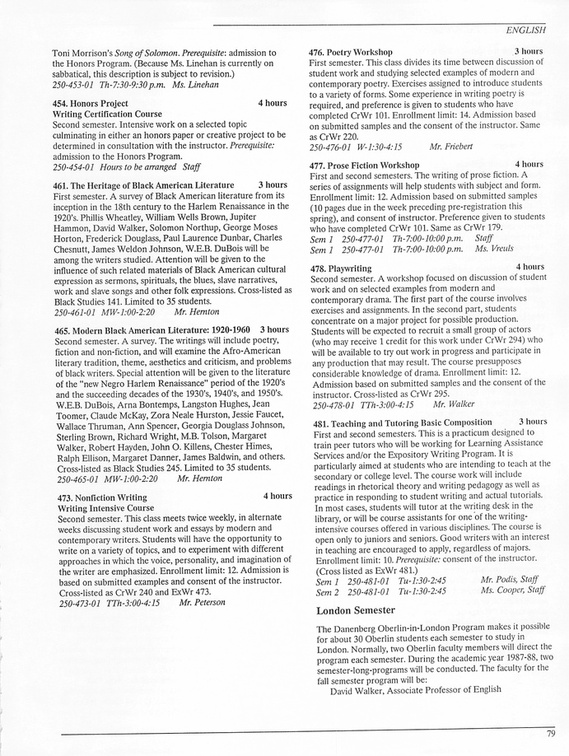 Oberlin College Course Catalog 1987 082