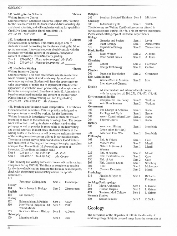 Oberlin College Course Catalog 1987 089