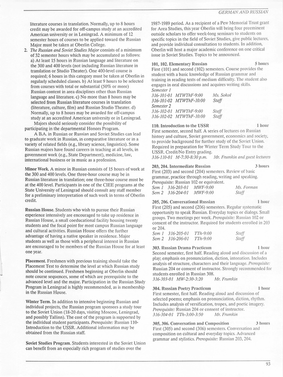 Oberlin College Course Catalog 1987 096