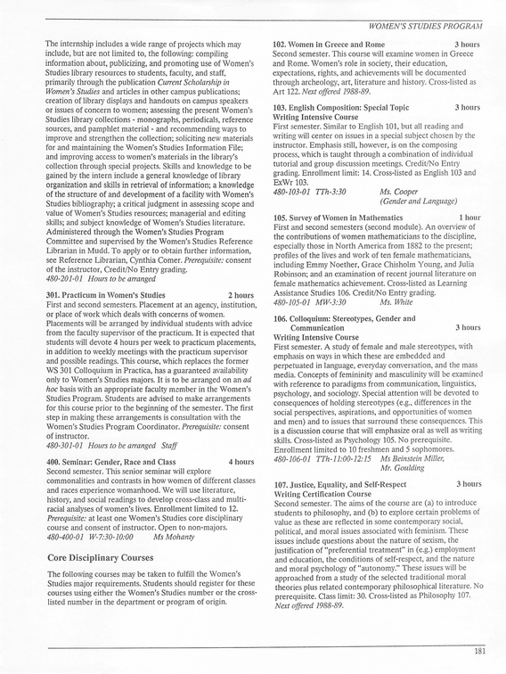 Oberlin College Course Catalog 1987 184