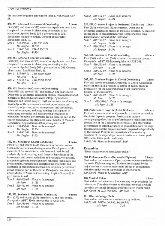 Oberlin College Course Catalog 1987 227