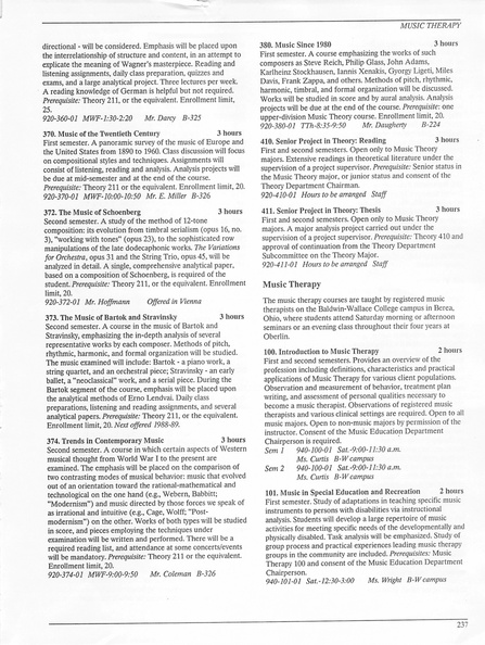 Oberlin College Course Catalog 1987 240