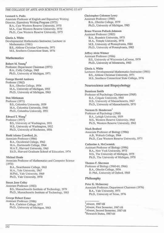 Oberlin College Course Catalog 1987 255