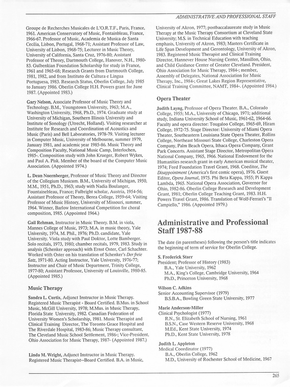 Oberlin College Course Catalog 1987 268