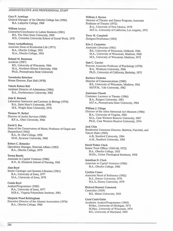 Oberlin College Course Catalog 1987 269