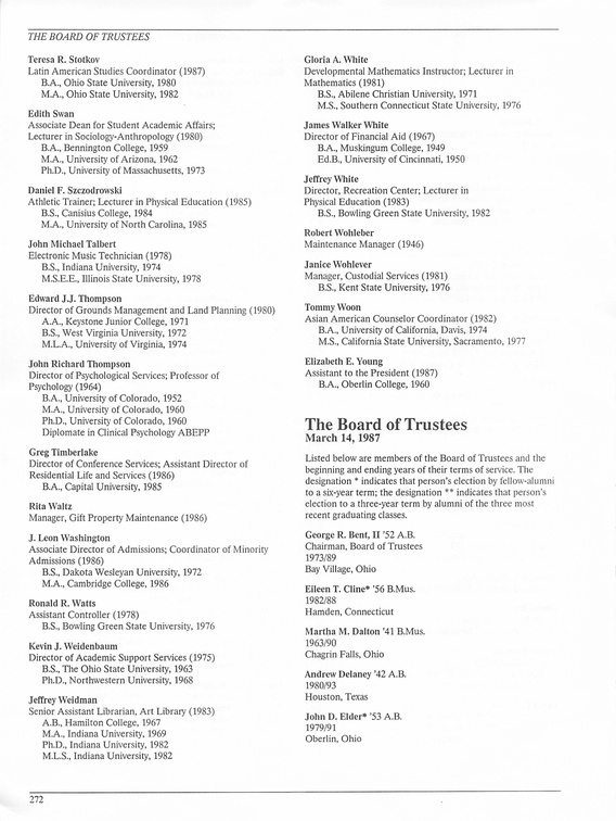 Oberlin College Course Catalog 1987 275