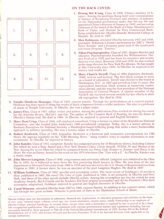 Oberlin College Course Catalog 1987 279