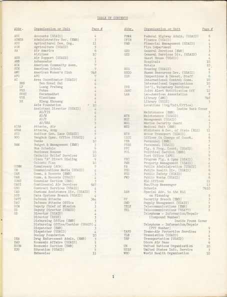 Mission to Laos Telephone Directory March 1974