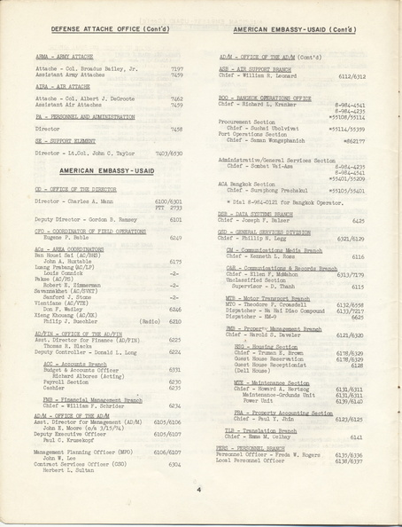 Mission to Laos Telephone Directory March 1974