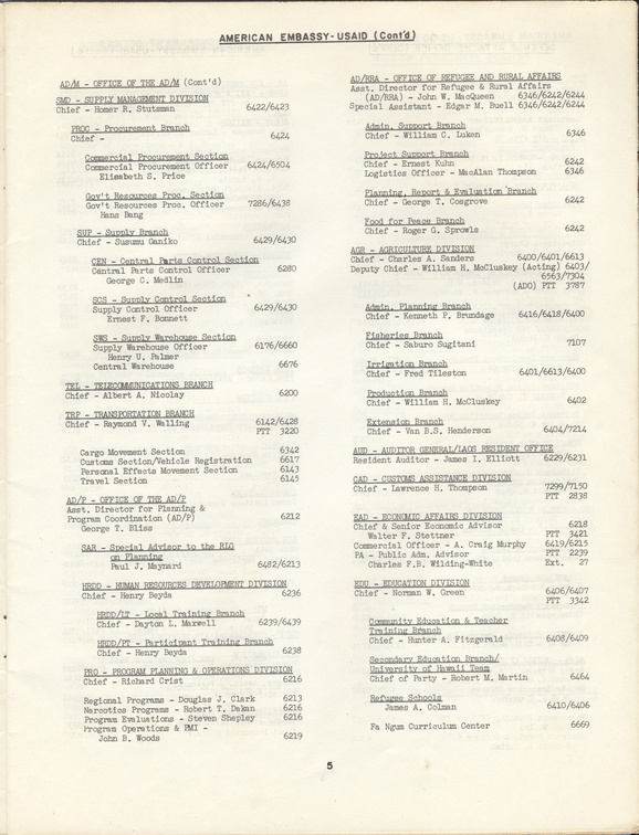 Mission to Laos Telephone Directory March 1974