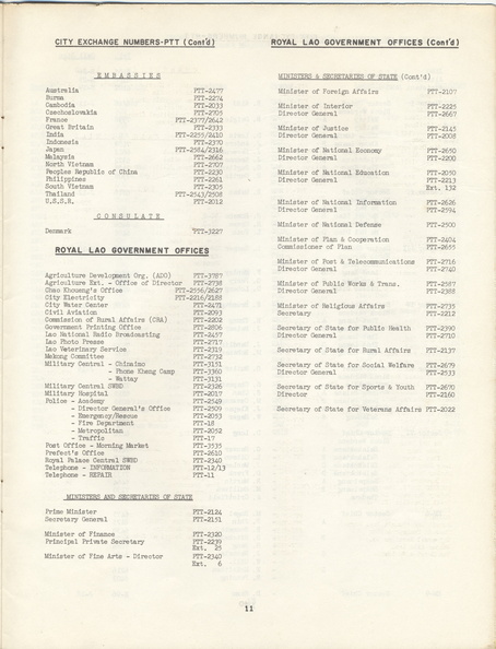 Mission to Laos Telephone Directory March 1974