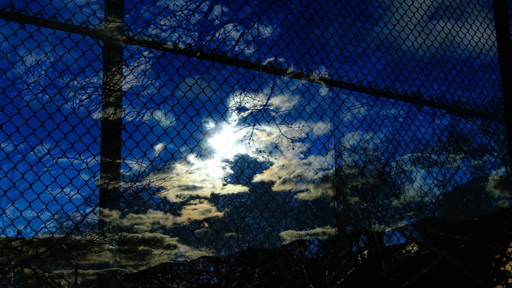 Sun and Clouds Reflected in a Bus Shelter DSC05264