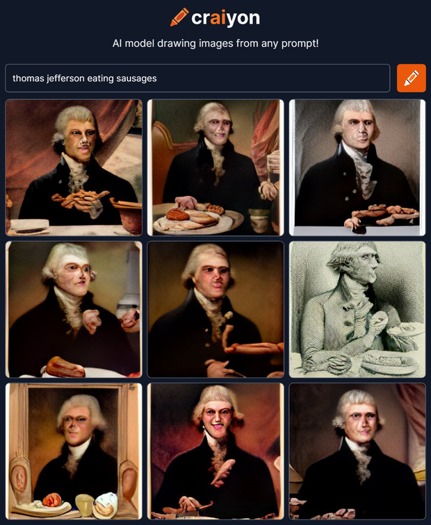 craiyon 183823 thomas jefferson eating sausages