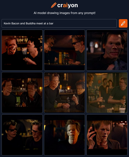 craiyon 185845 Kevin Bacon and Buddha meet at a bar