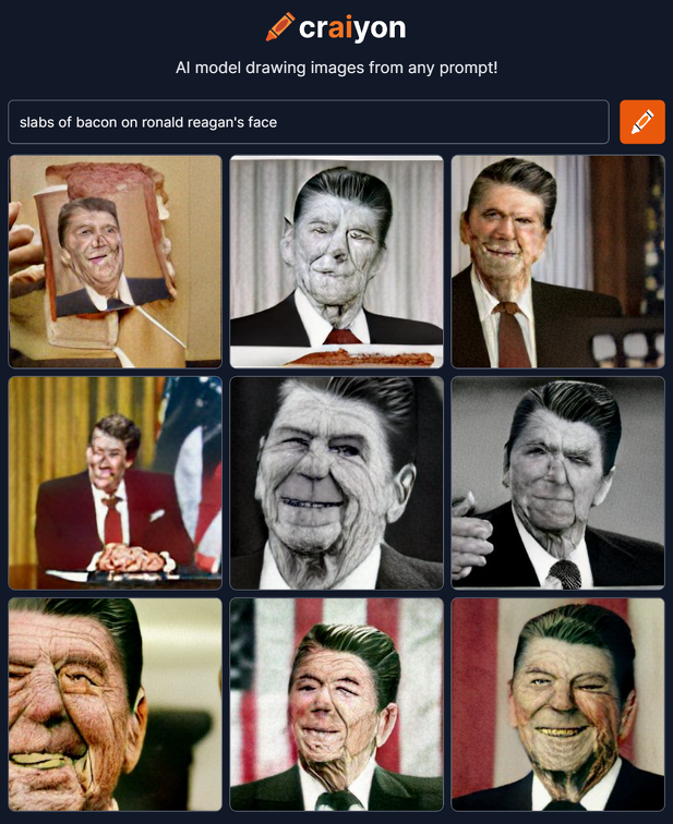 craiyon 192714 slabs of bacon on ronald reagan s face