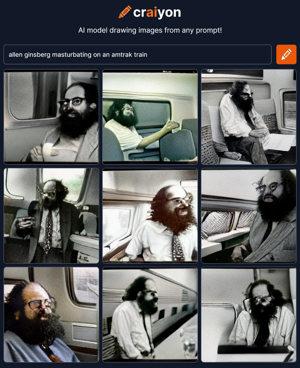 craiyon 192609 allen ginsberg masturbating on an amtrak train