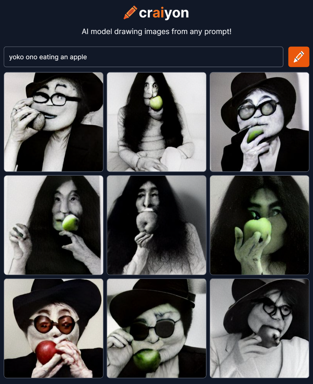 craiyon 190228 yoko ono eating an apple