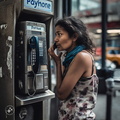 Derelict-unsheltered-woman-talking-on-a-New-York-City-payphone-branded-PAYPHONE,-outside-Port-Authority-Bus-Terminal,-roaches-crawling-on-her-hands,-4k-photo-quality (1)