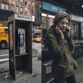 Derelict-unsheltered-woman-talking-on-a-New-York-City-payphone-branded-PAYPHONE,-outside-Port-Authority-Bus-Terminal,-roaches-crawling-on-her-hands,-4k-photo-quality (2)