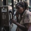 Derelict-unsheltered-woman-talking-on-a-New-York-City-payphone-branded-WSBJ.com,-outside-the-New-York-Times-Building-in-Manhattan,-roaches-crawling-on-her-hands,-4k-photo-quality (1)