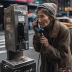 Derelict-unsheltered-woman-talking-on-a-New-York-City-payphone-branded-WSBJ.com,-outside-the-New-York-Times-Building-in-Manhattan,-roaches-crawling-on-her-hands,-4k-photo-quality (2)