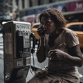 Derelict-unsheltered-woman-talking-on-a-New-York-City-payphone-branded-WSBJ.com,-outside-the-New-York-Times-Building-in-Manhattan,-roaches-crawling-on-her-hands,-4k-photo-quality (6)