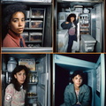 front-page-New-York-Times,-1980s,-each-with-with-4-photos-of-a-woman-living-inside-a-mausoleum-that-is-actually-a-freezer-at-Calvary-Cemetery-in-Queens-