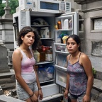 Front-page-New-York-Times-story-with-photos-about-teenage-girls-living-in-mausoleums-that-are-actually-refrigerators-and-freezers-at-Old-Calvary-Cemetery-in-Queens,-New-York.