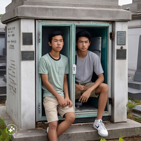 Teenage-boys-living-inside-mausoleums-that-are-actually-refrigerators-and-freezers-at-Old-Calvary-Cemetery-in-Queens,-New-York.