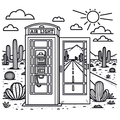 DALL·E 2023-12-18 16.57.36 - A simplistic, child-friendly coloring book page featuring an American style Airlight phone booth located on a desert highway. The image should include