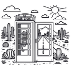 DALL·E 2023-12-18 16.57.36 - A simplistic, child-friendly coloring book page featuring an American style Airlight phone booth located on a desert highway. The image should include