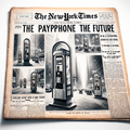 DALL·E 2023-12-18 17.36.34 - A 1920s style front page of the New York Times newspaper featuring articles and several photos predicting the payphone of the future. The newspaper sh