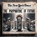 DALL·E 2023-12-18 17.36.48 - A 1920s style front page of the New York Times newspaper featuring articles and several photos predicting the payphone of the future. The newspaper sh