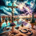 DALL·E 2023-12-20 19.15.48 - A vivid and intense scene at Calvary Cemetery in Queens, New York City, featuring Christ on the crucifix. The image is rendered in high 'hallelujah' p