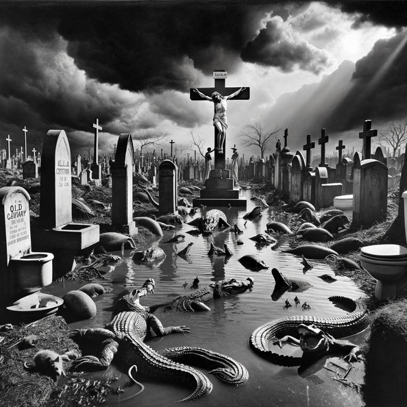 DALL·E 2023-12-20 19.55.29 - A 1940s Frank Capra-style ultra-quality photojournalism genre image showcasing a highly dramatic and surreal scene at Old Calvary Cemetery in New York.png