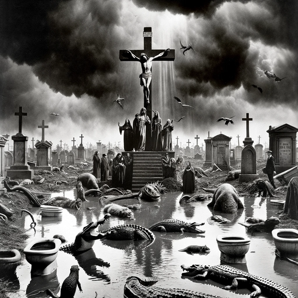 DALL·E 2023-12-20 19.55.38 - A 1940s Frank Capra-style ultra-quality photojournalism genre image showcasing a highly dramatic and surreal scene at Old Calvary Cemetery in New York.png