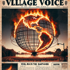 DALL·E 2023-12-21 18.49.41 - A recreation of a 1980s Village Voice front page featuring a dramatic and fictional event. The main photo shows the Unisphere, a symbol of the 1964 Ne