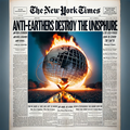 DALL·E 2023-12-21 19.07.22 - A front page design of The New York Times from the 1980s, featuring a dramatic and fictional headline   ANTI-EARTHERS DESTROY THE UNISPHERE.  The page