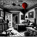 DALL·E 2023-12-23 09.25.57 - A larger-scale black and white illustration in 1920s linocut style, showing an entire room with a man in bed, visibly tormented and unable to sleep. T